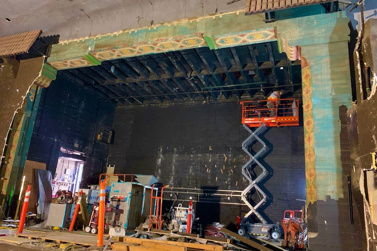 The original proscenium uncovered during restoration of the Plaza Theatre.